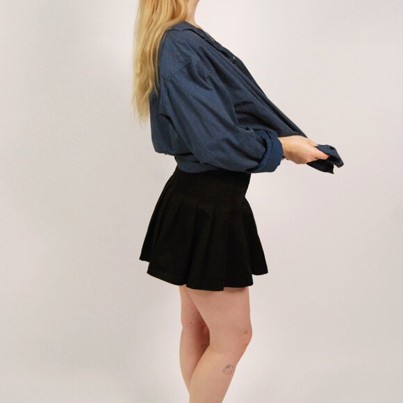 Y2K Striped Button Up (L) blue large vintage navy slim fit business casual fall - Picture 2 of 8